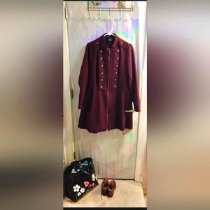 Burgundy Zip Military Coat size 1X